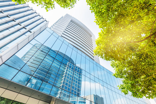 Fototapeta business district and green