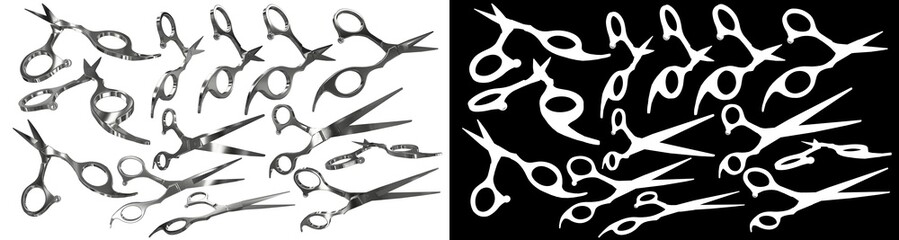 Hairdressing scissors s different angles. 3D illustration