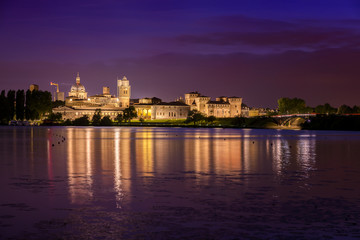 Fototapeta premium Mantua night skyline on river