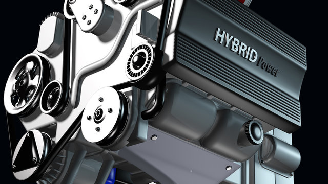 Nahansicht eines Hybridmotors zum PKW-Antrieb