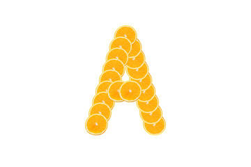 Alphabet, Made of sliced citrus, orange fruit Isolated on white