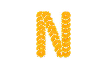 Alphabet, Made of sliced citrus, orange fruit Isolated on white