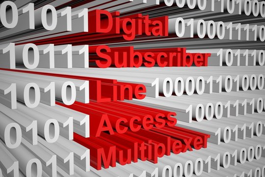 Digital Subscriber Line Access Multiplexer in the form of binary code, 3D illustration