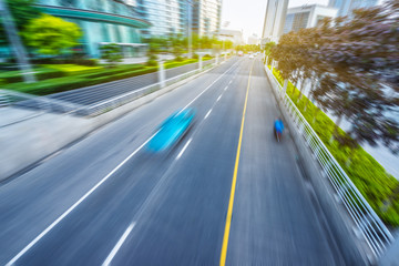 City road with moving traffic,tianjin china.