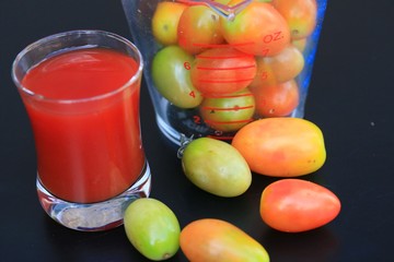 Fresh tomatoes and juice
