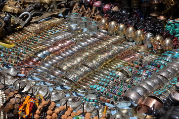 Bracelets made of nickel silver and silver, market in Kathmandu, Nepal