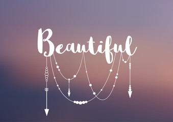 Vector poster on the blurred background with boho elements.