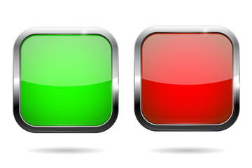 Green and red square buttons. Web icons with chrome frame