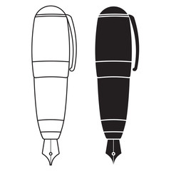 Fountain pen. Black and white outline vector icon