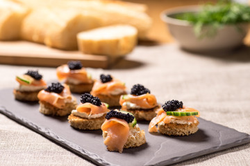 Smoked Salmon Canapes with Sour Cream and Caviar