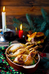 the Christmas baked quails with mushrooms