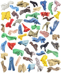Colored clothes in the fall isolated on white background