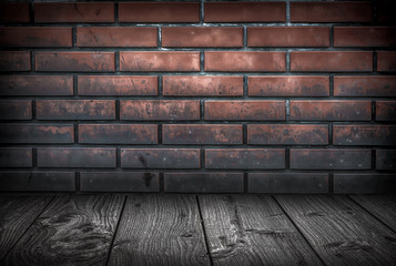 Brick wall and wooden floor interior
