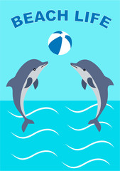 Beach life-Playing dolphins