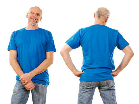 Middle aged man with blank blue shirt