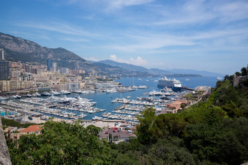 MONACO, EUROPE - 29 JUNE 2016: Wide view of luxury yachts in the