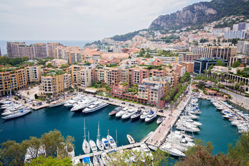 Wide view of luxury yachts in the harbor of Monte Carlo