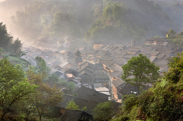 Ancient mountain village of Dong ethnic minority in southwest Ch