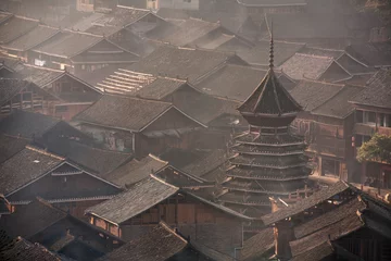 Foto auf Leinwand Trommelturm im Dorf der ethnischen Minderheit der Dong, Südwestchina. © grigvovan