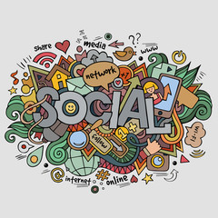 Plakat Social hand lettering and doodles elements background