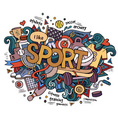 Sport hand lettering and doodles elements background.