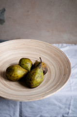 Ripe pear on a tray