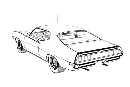 Retro car sketch. 3D Illustration