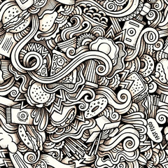 Cartoon hand-drawn doodles on the subject of Fast Food style