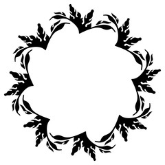 Round floral silhouette frame. Vector clip art.