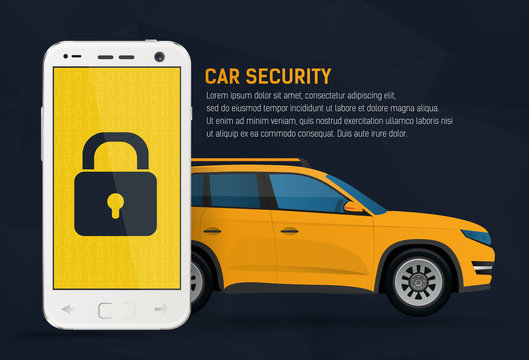 Car security vector illustration, mobile remote lock control for car concept