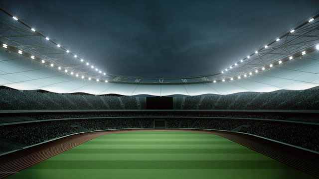stadium with fans the night before the match. 3d rendering