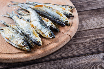 Fish dried ram,on wooden background
