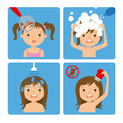 girl with lice. step by step how to remove lice
