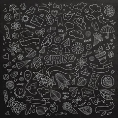 Nature spring hand drawn vector symbols and objects