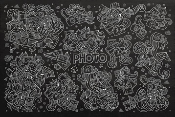 Chalkboard vector hand drawn Doodle cartoon set of objects