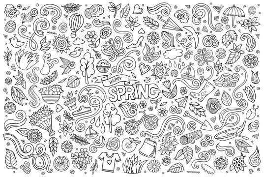 Vector sketchy line art Doodle cartoon set of objects and symbol