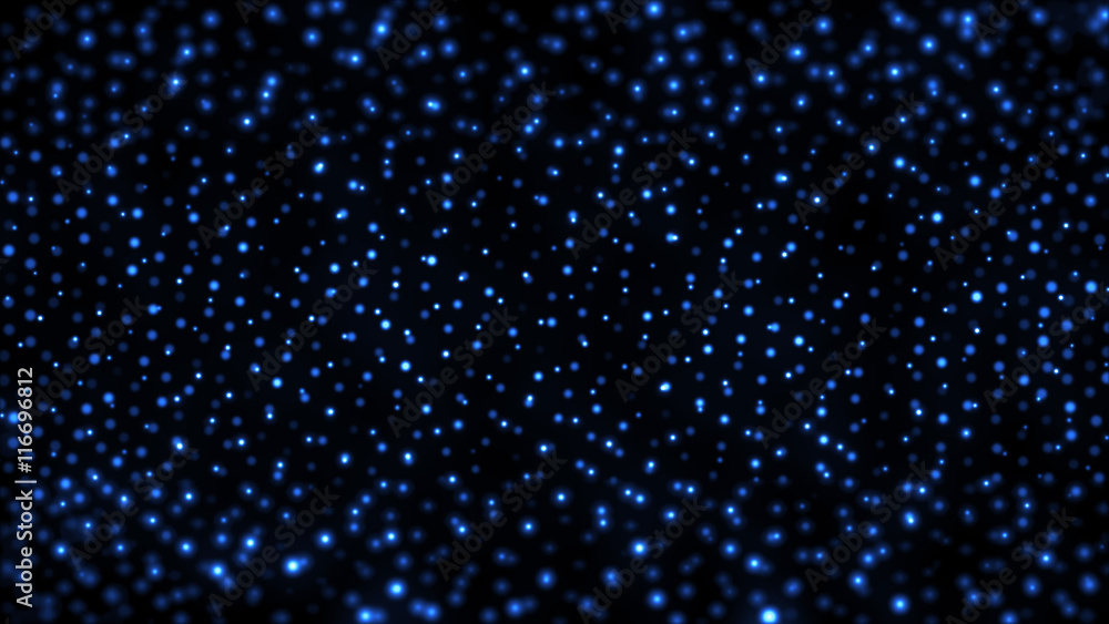 Aufkleber 3d render abstract digital particles on black background with blue dots. background for text.