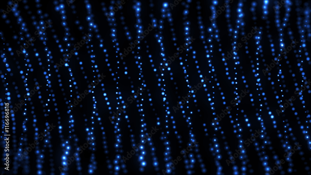 Aufkleber 3d render abstract digital particles on black background with blue dots. background for text.