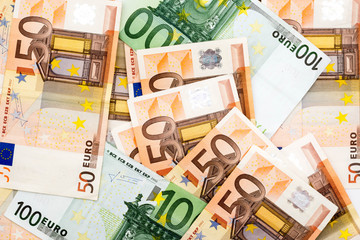 Money euro banknotes on white