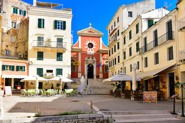 Corfu Town main square. Kerkyra island, in the Mediterranean sea - obrazy, fototapety, plakaty