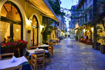 Fototapeta na wymiar Corfu town streets by night. Kerkyra, Greece.