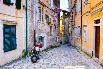 Old narrow streets of Corfu Town, Kerkyra, Greece