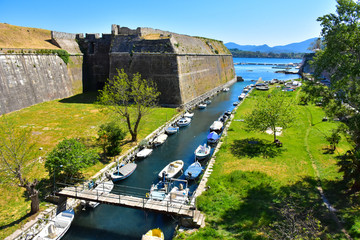 Grand Canal of the Corfu old fortress dating back to the Veneto (Venetian) period, on the island of Kerkyra, Greece.