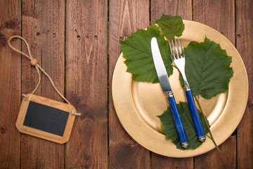 Silverware with an empty tag on a table