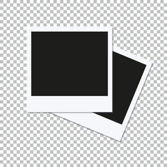 Two empty vector square photo frames on transparent background.