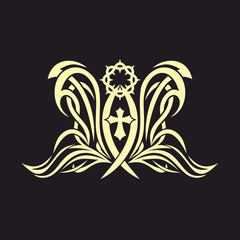 Gothic and tattoo marks. Christian symbols. Fish Jesus and the Holy Spirit wings.