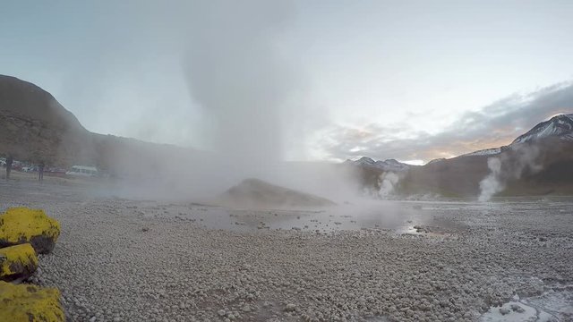 Steam From Geysers. Valley of Geysers and Hot Springs, Atacama Desert, Chile