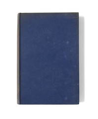 A single old hardback story book with a dark blue cover isolated on a white background