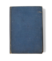 A single old hardback book with a blue cover isolated on a white background