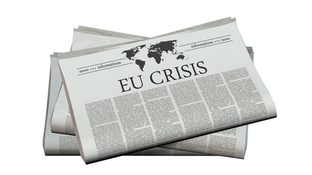 newspaper with the headline eu crisis